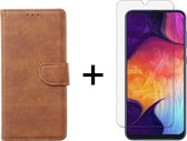 Samsung A50 Hoesje - Samsung Galaxy A50 hoesje bookcase bruin wallet case portemonnee hoes cover hoesjes - 1x Samsung A50 screenprotector
