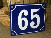 Emaille huisnummer 18x15 blauw/wit nr. 65