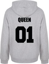 KING & QUEEN TEAM couple hoodies grijs (QUEEN - maat XL) | Matching hoodies | Koppel hoodies