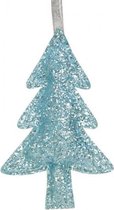 hangdecoratie boom glitter 14 x 28 cm polyester blauw