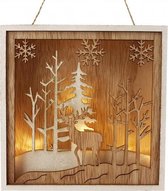 lijst kerstscene 6 led 15 cm hout naturel