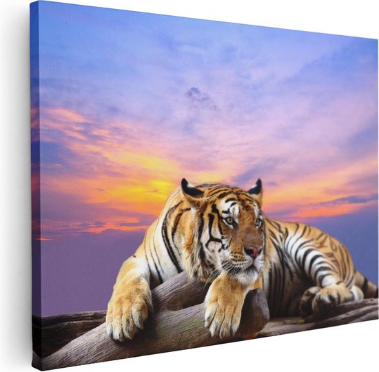 Artaza Canvas Schilderij Tijger Tijdens Zonsondergang - 80x60 - Foto Op Canvas - Canvas Print