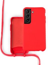 Coverzs Silicone case met koord - Telefoonhoesje met koord - Backcover hoesje met koord - touwtje - geschikt voor Samsung Galaxy S21 Plus - rood