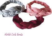 Michele Curls Beauty - 3x Bandana - Grijs - Bordeaux - Roze
