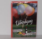Uitnodigingen feest ballonnen rode wijn drankje (setje van 4 stuks)