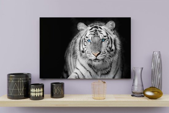 Artaza - Peinture sur toile - Tigre aux yeux bleus - Zwart Wit - 30 x 20 - Klein - Photo sur toile - Impression sur toile