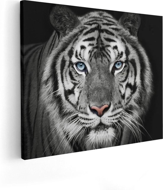 Artaza - Peinture sur toile - Tête de tigre aux yeux bleus - Zwart Wit - 50x40 - Photo sur toile - Impression sur toile