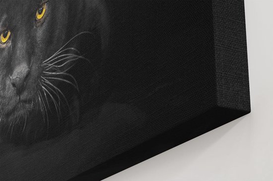 Artaza Canvas Schilderij Zwarte Panter Met Oranje Ogen - 100x50 cm - Groot - Wanddecoratie Woonkamer - Schilderijen - Muurdecoratie