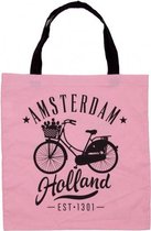 tas Amsterdam Bike 40 cm katoen roze/zwart