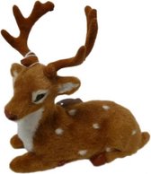 kerstfiguur liggend hert 16 cm pluche bruin/wit