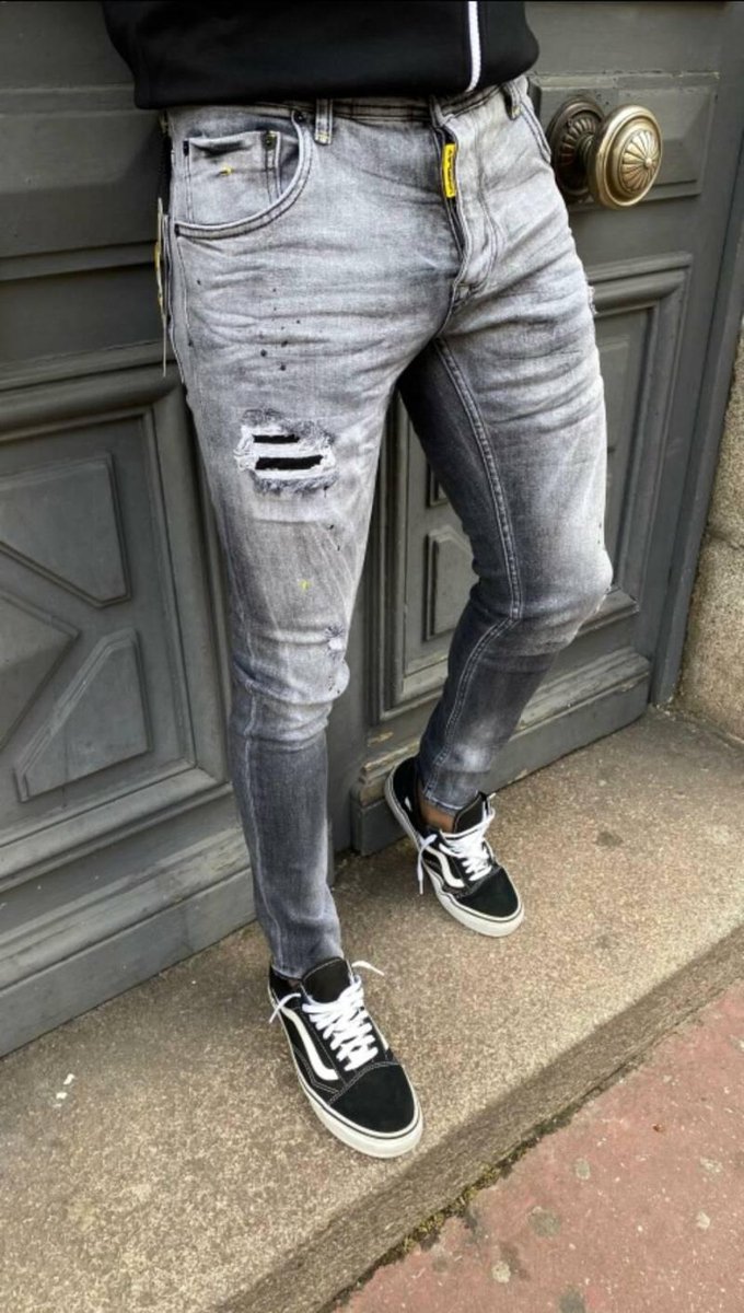 Heren jeans grijs met scheuren | skinny fit & stretch | 500 | maat 30 |  Cadeau voor... | bol.com