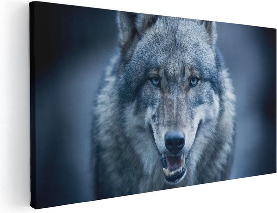 Artaza Canvas Schilderij Wolvenkop Met Blauwe Ogen - Wolf - 120x60 - Groot - Foto Op Canvas - Canvas Print