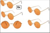 6x Uilebril oranje glas - John lennon bril beatles rond 70s and 80s disco peace flower power