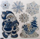 sticker kerstman slee 23 x 18 cm PVC wit/blauw