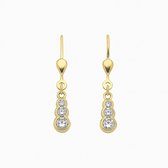 3 Stenen Oorbellen – 8 Karaat Goud – Zirconia Triple Drop Earrings – Valentijn Cadeautje Vrouw