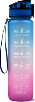Waterfles roze/blauw - 1 liter met drink hulp