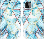 Hoesje geschikt voor iPhone XS Max - Bookcase - Koord - Softcase - Patroon - Kunstleer - Lichtblauw/Wit