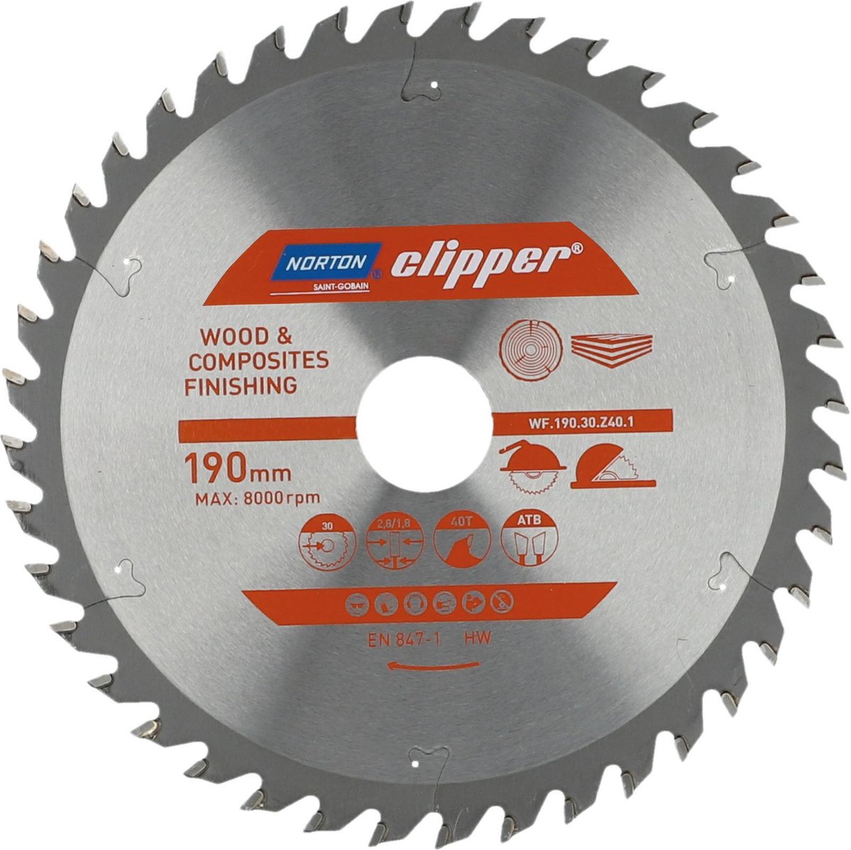 Norton Clipper Hout en Composiet - Zaagblad ATB Finishing - 190mm - 40 tanden - Voor Cirkelzagen en Afkortzagen