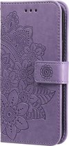 Étui pour iPhone 12 Book Case avec Motif - Porte-Cartes - Portefeuille - Imprimé Fleur - Apple iPhone 12 - Violet
