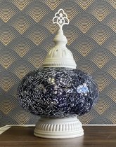 Turkse Lamp - Wit Mozaïek Lamp - Tafellamp - Marokkaanse Lamp - Oosterse Lamp - Recht model -  bol diameter Ø  19 cm - Hoogte 35 cm - Authentiek - Handmade - Kleurrijk - Black Mirror