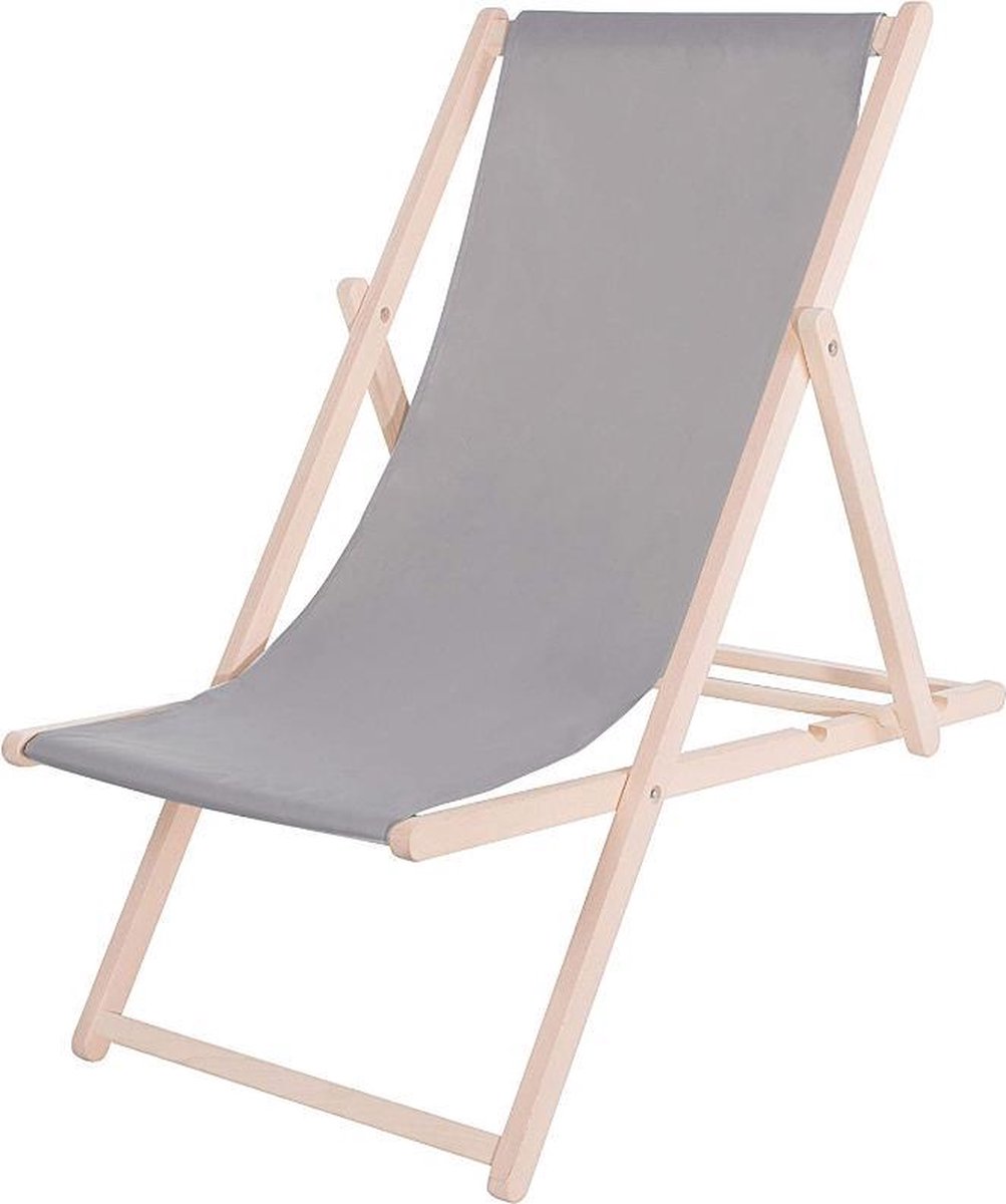 Springos | Ligbed | Strandstoel | Ligstoel | Verstelbaar | Beukenhout | Handgemaakt | Grijs