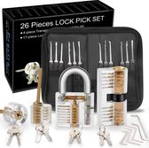 Preciva 26-delige Lock Picking Tools  Lock Picks Kit met 4 transparante hangsloten voor beginners en professionals -  Lockpicking - Lock pick gereedschap tools