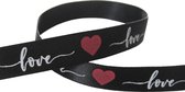 Valentijn Love Lint 10mm (1cm) | Luxe Satijn Lint | Lint Love met Hart | Zwart Rood Wit Satijnlint | Bruiloft Lint | Cadeau Lint | Rol: 5 Meter
