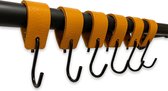 Brute Strength - Leren S-haak hangers - Okergeel - 12 stuks - 12,5 x 2,5 cm – Zwart zilver – Leer - handdoekhaakjes - Ophanghaken – kapstokhaak