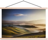 Posterhanger incl. Poster 120x80 cm - Schoolplaat - Toscane - Mist - Landschap - Textielposter - Blanke latten