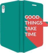 Apple iPhone XR Telefoonhoesje - Portemonneehoesje  - Met pasjeshouder - Met Quote - Good Things - Donkergroen