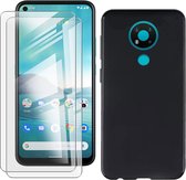 Silicone hoesje zwart met 2 Pack Tempered glas Screen Protector Geschikt voor: Nokia 3.4