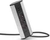 DELIGHT - Inbouw Hoekstekkerdoos met 2X USB en 3 Stopcontacten - Hoek Stekkerdoos Zilver met Zwart