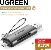 UGREEN USB-C kaartlezer + 64GB MicroSD set - Backup foto's van je telefoon of DSLR camera