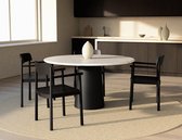 FLOW Ronde Eettafel - Carrara Wit Marmer (Zwarte Cilinder) - 140 x 140 x 75  - Gepolijst Recht