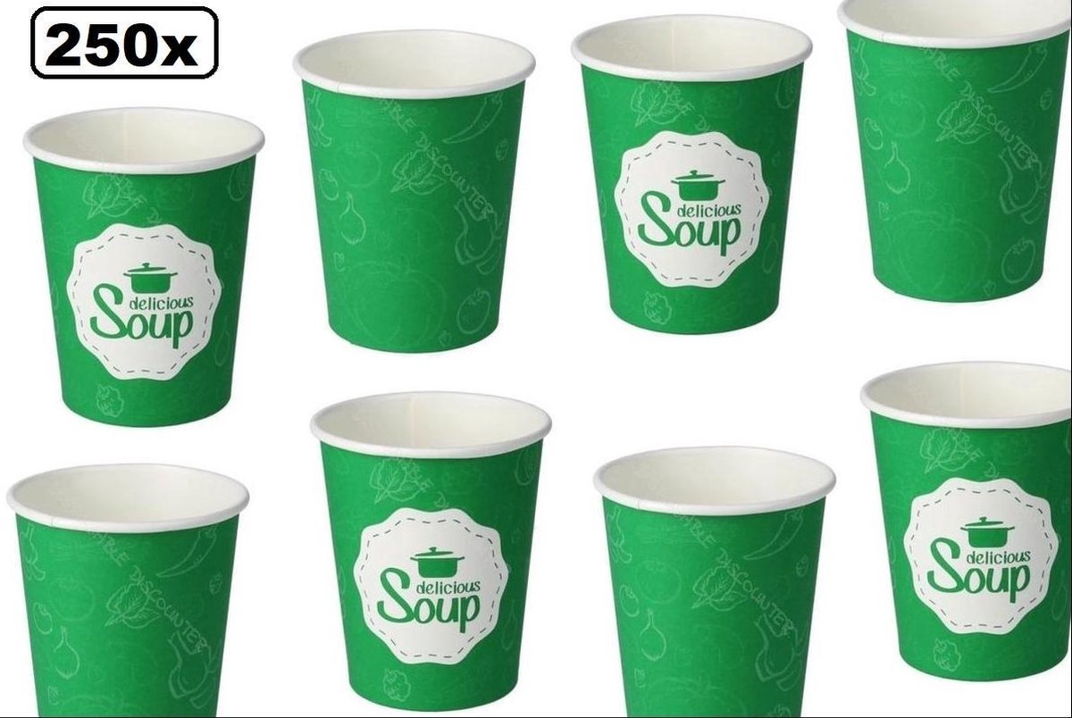 250x Soepbeker karton 240cc Delicious groen - Soep salade beker festival warme dranken maaltijd carnaval