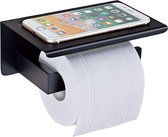 Toiletrolhouder zwart -Telefoonplankje- WC Toiletpapierhouder - Zwart - Mat- RVS - Toiletpapierhouder Zwart
