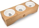 Navaris verhoogde voerbakset met standaard - 3 keramische voerbakken met bamboe houder - Voer- en drinkbak voor katten en honden - Vaatwasserbestendig