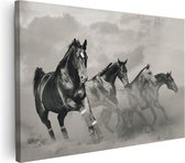 Artaza Canvas Schilderij Vier Paarden Naast Elkaar - Zwart Wit - 120x80 - Groot - Foto Op Canvas - Wanddecoratie Woonkamer