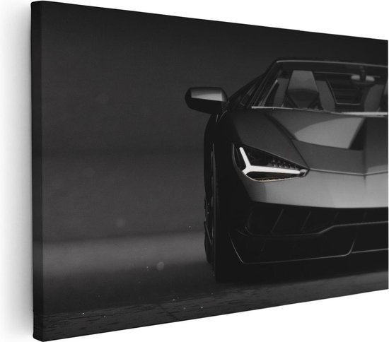 Artaza Canvas Schilderij Auto - 120x80 cm - Groot - Wanddecoratie Sportauto - Muurdecoratie Mancave - Kamer Accessoires Zwart-Wit
