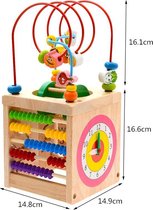 Speelbox Speelgoed 3 jaar Peuter Speelgoed Jongens Peuter Speelgoed Meisje – Activiteiten Kubus Telraam 33 x 15 x 15 cm – Houten Kralen Klok Educatief Speelgoed Kleuren Abacus Kralenspiraal