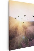 Artaza Canvas Schilderij Silhouet Zwerm Vogels Bij Zonsondergang - 20x30 - Klein - Foto Op Canvas - Canvas Print