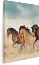 Artaza Canvas Schilderij Drie Bruine Paarden - 30x40 - Klein - Foto Op Canvas - Canvas Print