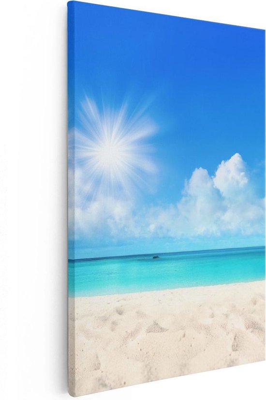 Artaza Canvas Schilderij Strand En Zee Met Helder Witte Zand - 60x90 - Foto Op Canvas - Canvas Print