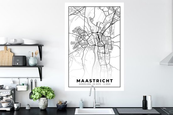 Stickers Stickers muraux - Carte - Maastricht - Zwart - Wit - 80x120 cm - Feuille adhésive