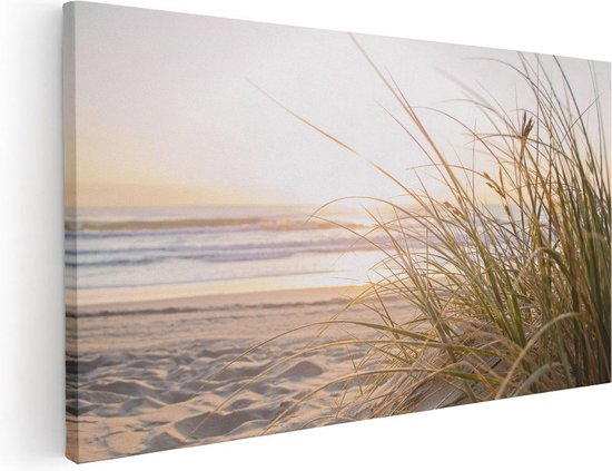 Artaza Canvas Schilderij Strand en Duinen bij Zonsondergang - Zee Schilderijen - 80x40 - Wanddecoratie Woonkamer