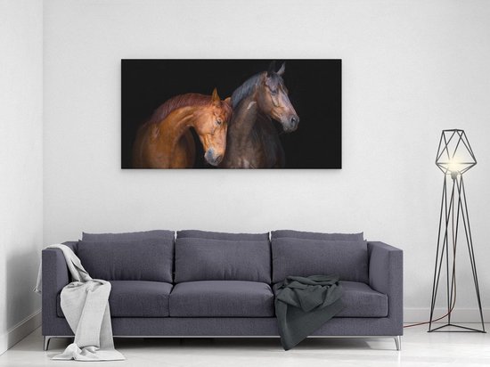 Artaza - Peinture sur toile - Couple de deux Paarden bruns - Amour - 120 x 60 - Groot - Photo sur toile - Impression sur toile