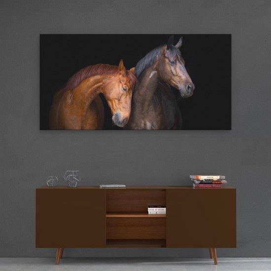 Artaza - Peinture sur toile - Couple de deux Paarden bruns - Amour - 120 x 60 - Groot - Photo sur toile - Impression sur toile