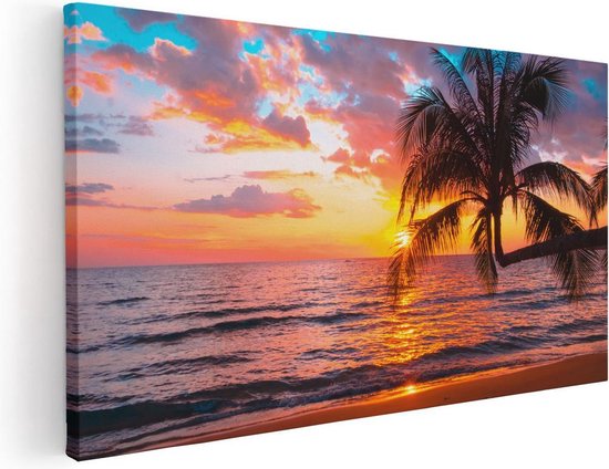 Artaza Canvas Schilderij Tropisch Strand Tijdens Zonsondergang - 120x60 - Groot - Foto Op Canvas - Canvas Print