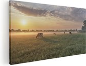 Artaza Canvas Schilderij Koeien In De Wei Tijdens Zonsopkomst  - 120x60 - Groot - Foto Op Canvas - Canvas Print