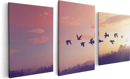 Artaza - Canvas Schilderij - Silhouet Vogels Tijdens Zonsondergang - Foto Op Canvas - Canvas Print